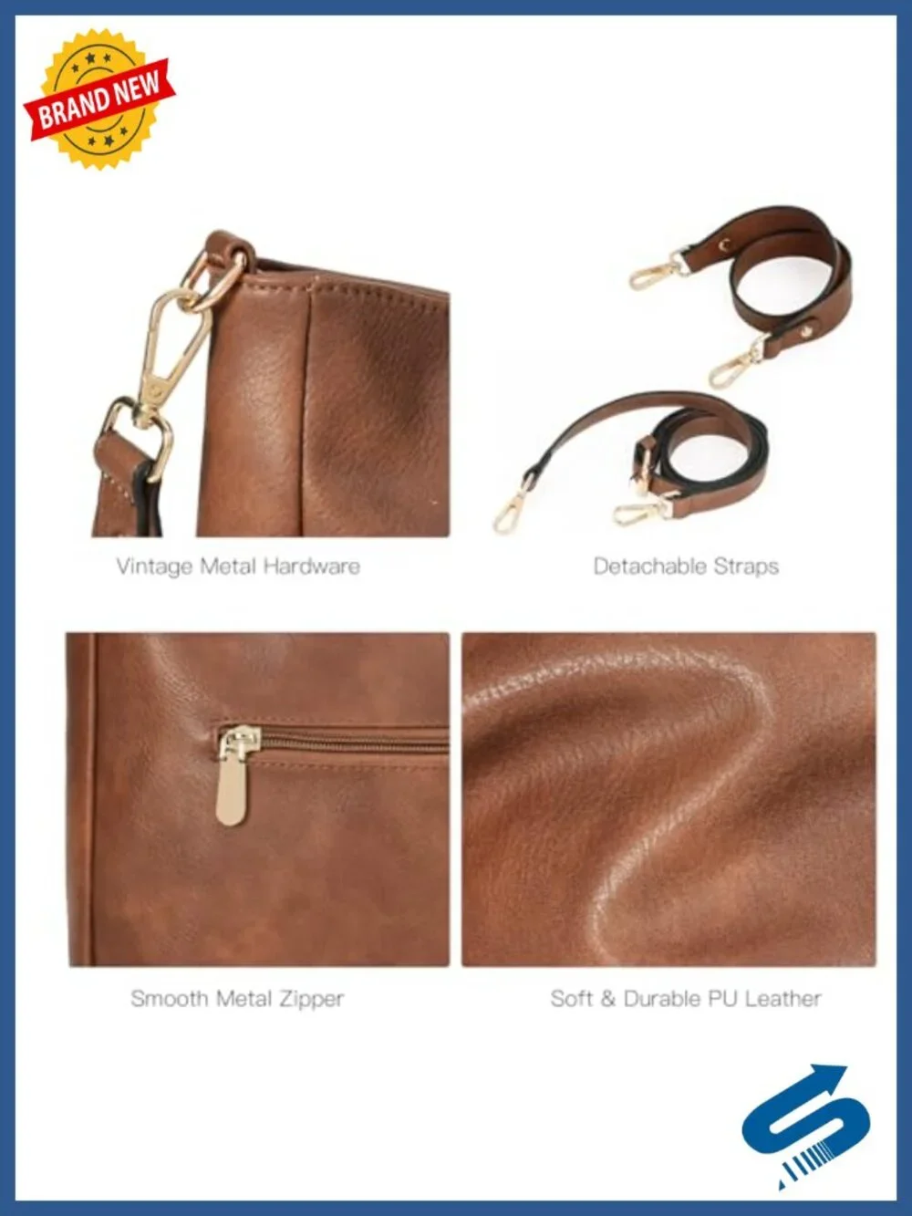 Soft Vegan Leather Hobo Bag with Two Straps, Fits 14.5